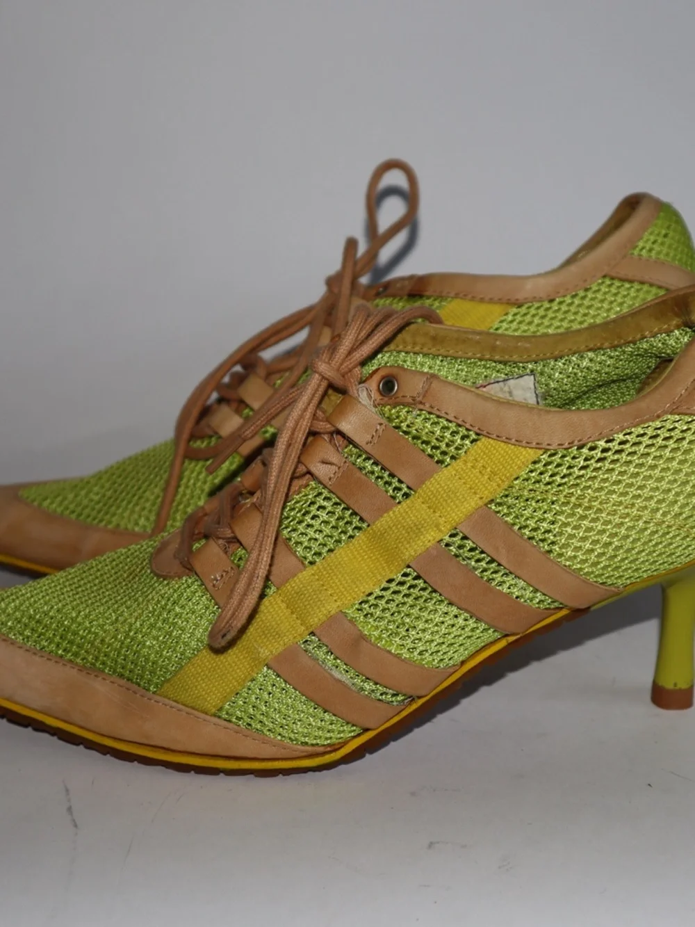 Vintage Diesel Stiletta Sporty Mesh Kitten Heels Pumps Y2K Lime Green Women's 8